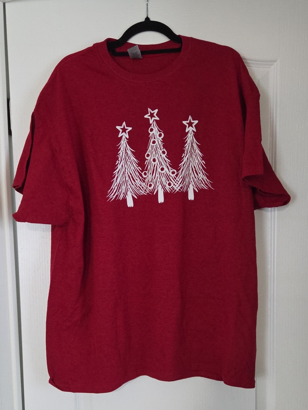 Red Gildan Heavy Cotton Tshirt With White Christmas Trees Size: 2x